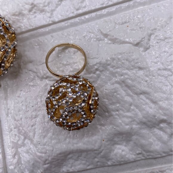 Fashion Jewelry Women’s Necklace Set Gold Plated Rhinestones Earrings & Ring - Picture 9 of 14